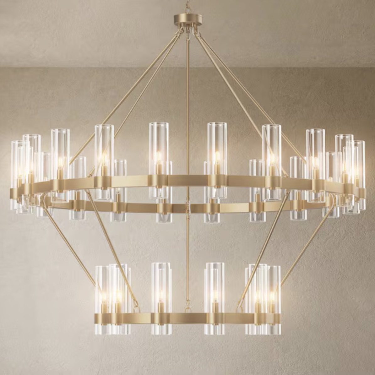 Modern Chandelier 60 in. 30-Light Gold Wagon Wheel Chandelier for Dinning Room, Foyer, Living Room, Staircase, Gold-2 Tiers-60 in, x 2