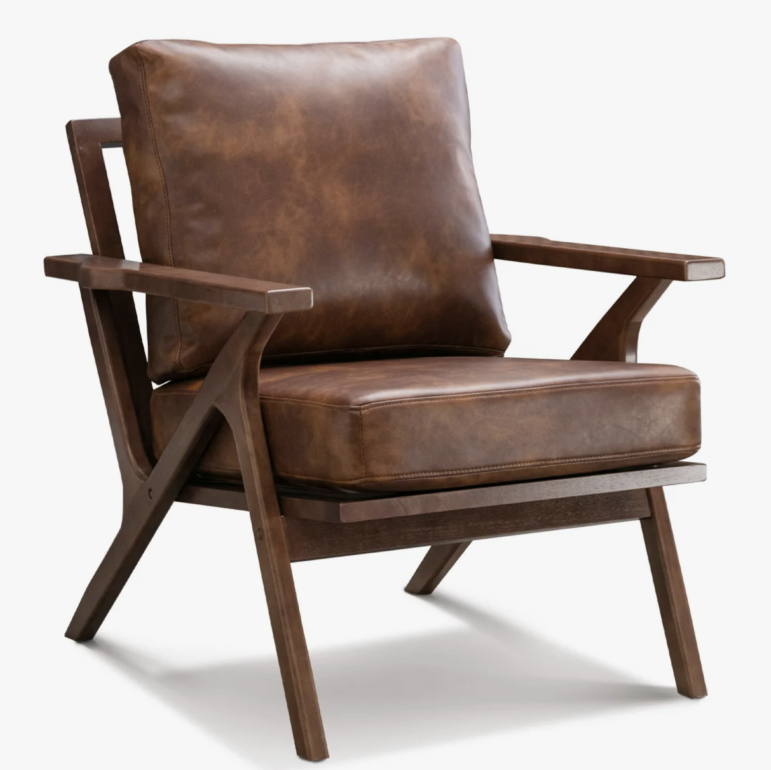 Salma 29.5" Wide Solid Wood Frame Upholstered Mid Century Modern Retro Accent Chair, Brown Faux Leather, x 6