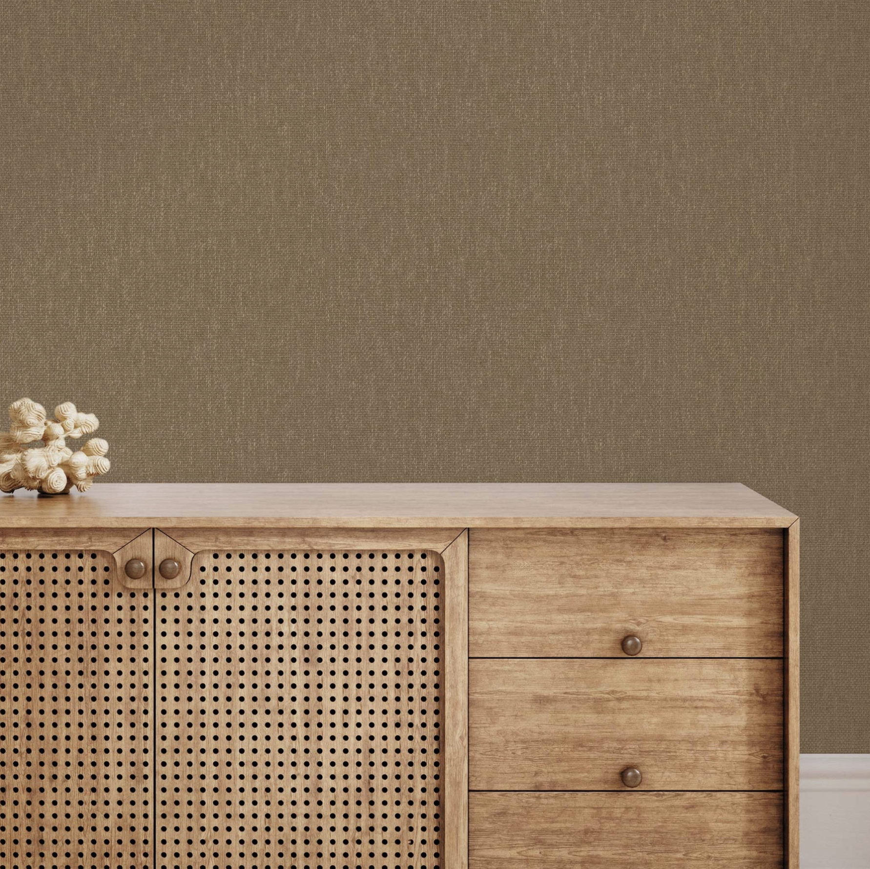 Faux Grasscloth Primitivo Textured Peel and Stick Wallpaper by Jeremiah Brent, Textured Mushroom and Gold
