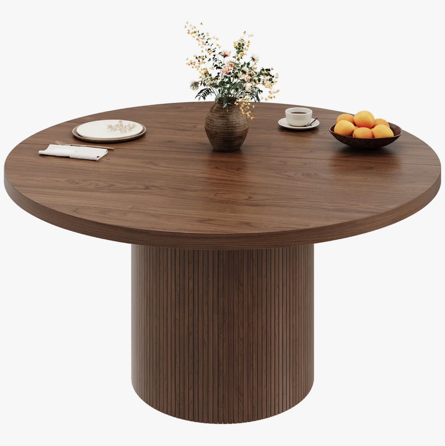 47.2'' Round Dining Table, Kitchen Table With Wood Strip Base For Kitchen Living Room, Walnut, x 1