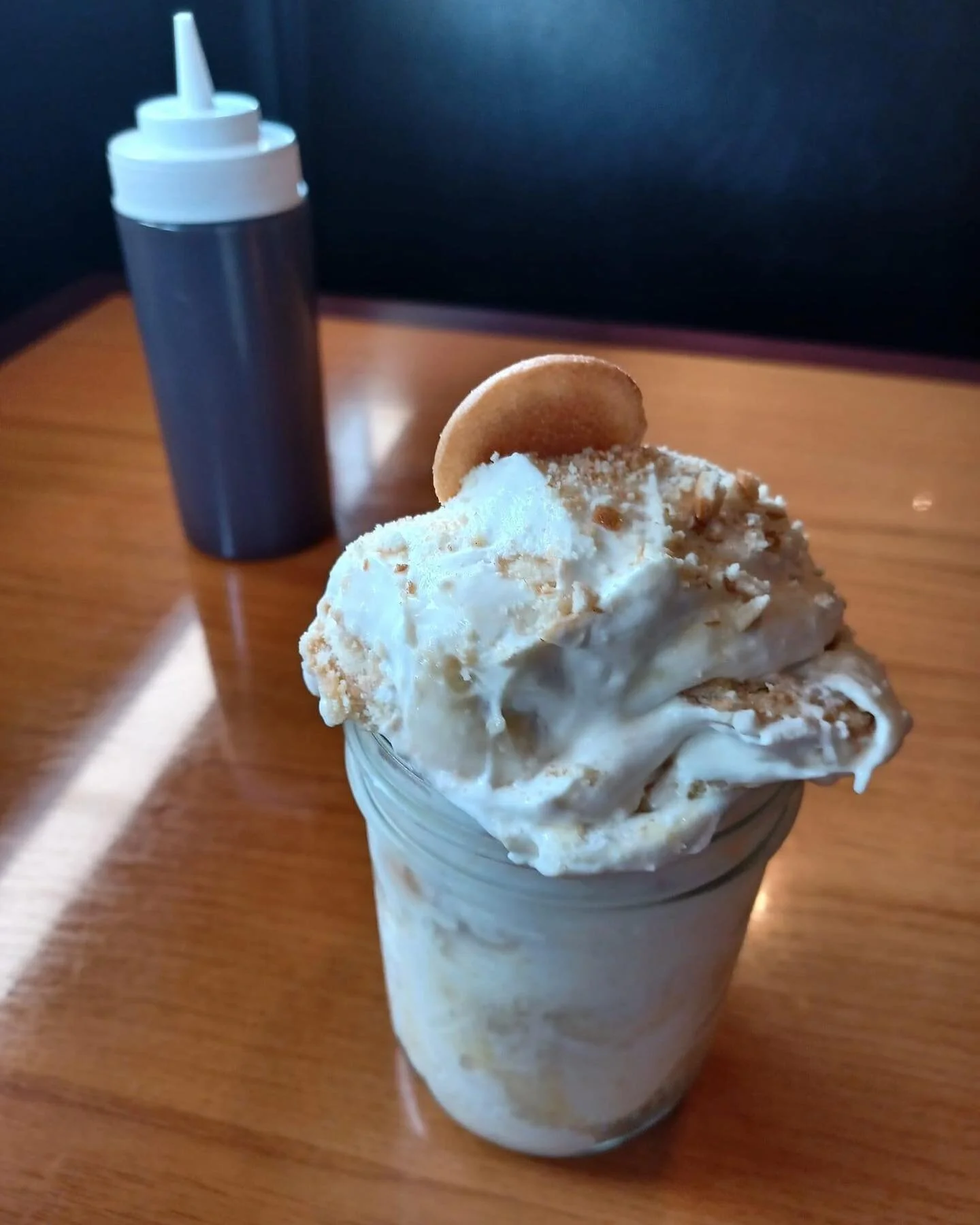 Our banana pudding has house made pudding, fresh whipped cream, bananas, and plenty of vanilla wafers. Served in a mason jar for whimsy.