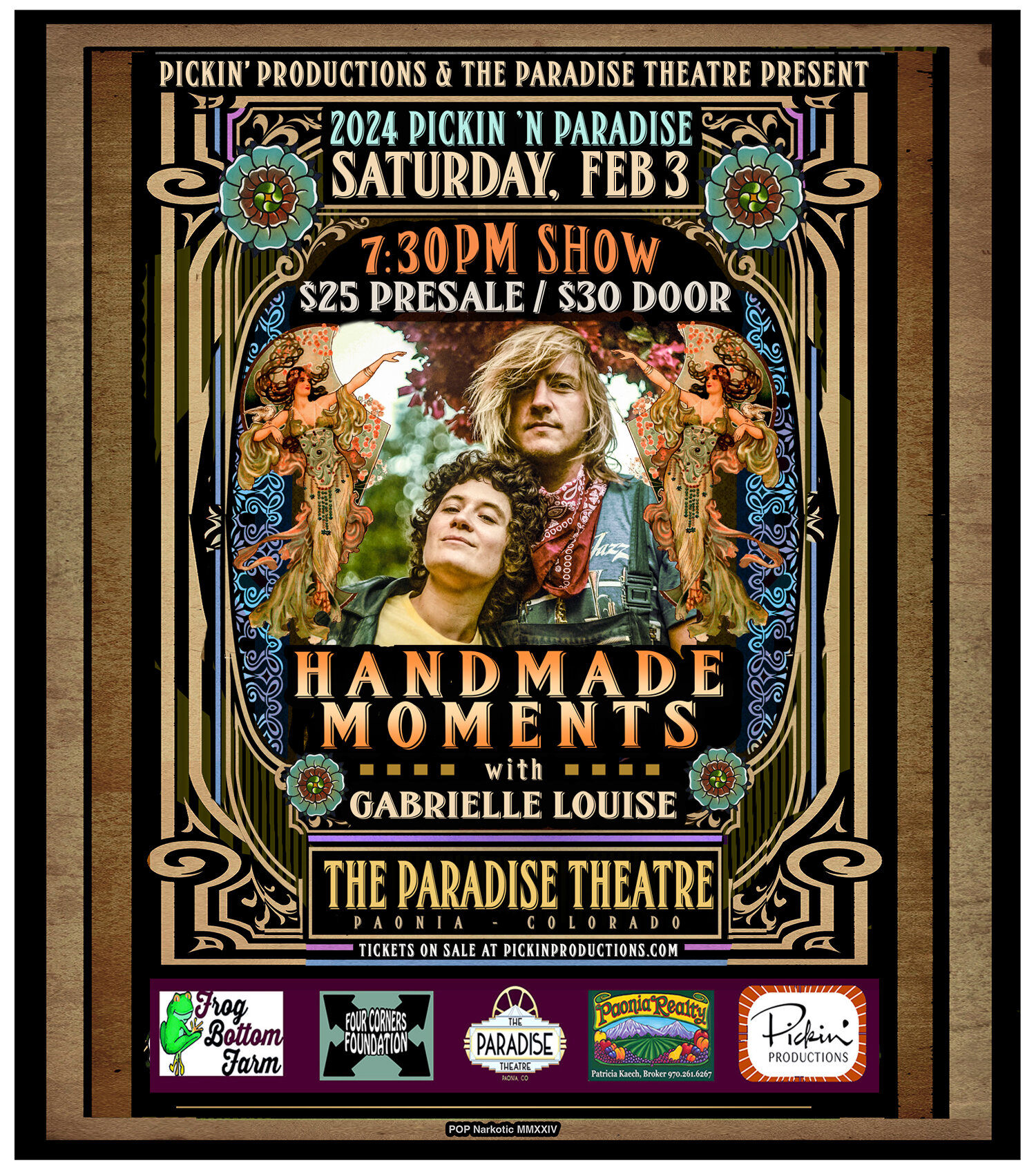 Pickin' Productions and Paradise Theatre of Paonia present Handmade Moments with Gabrielle Louise  on Saturday, Feb 3rd at the Paradise Theatre in Paonia, CO.

This show is THE way to kick off the 2024 Pickin 'n Paradise series!

Tickets $25 presale 
