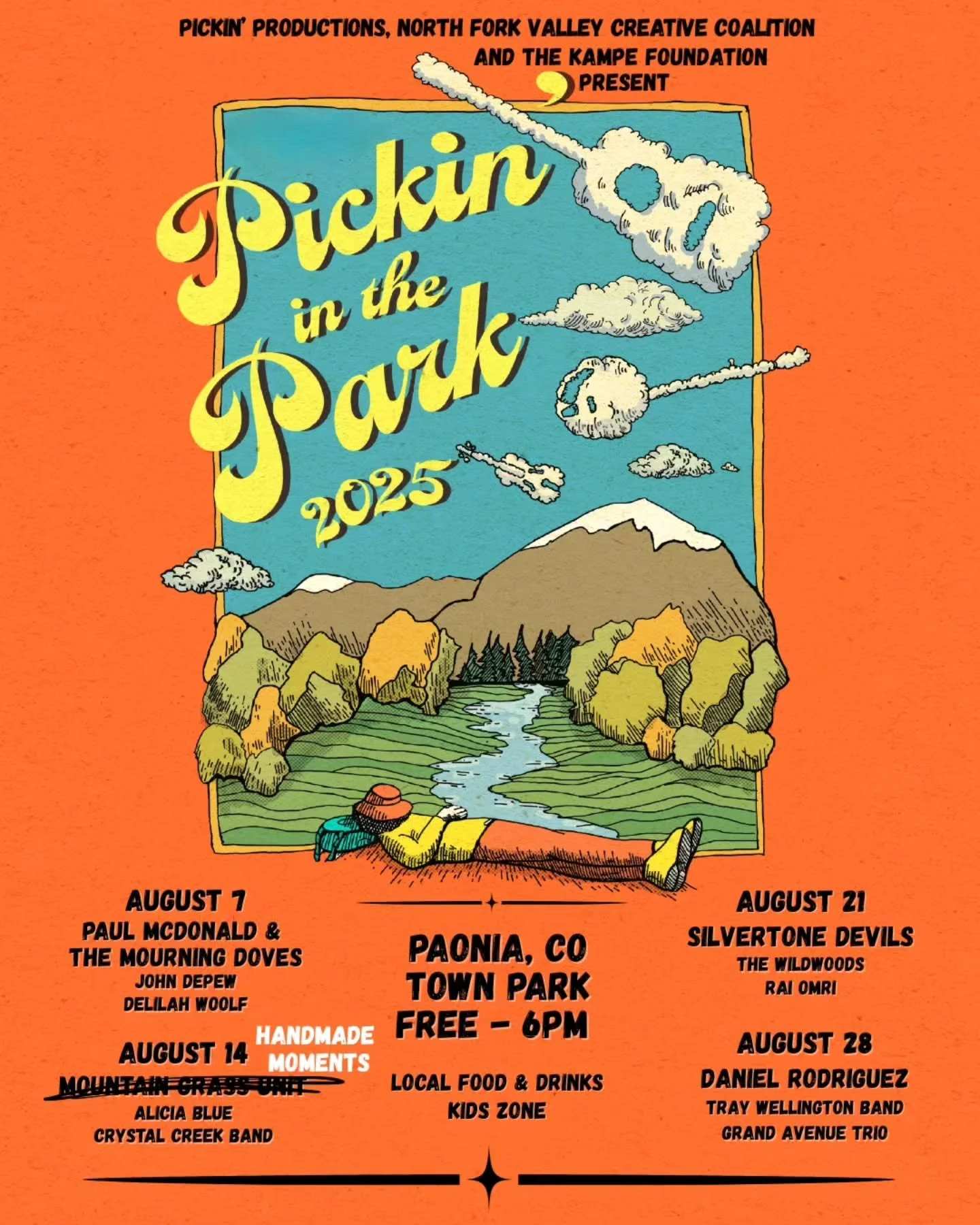 👋 Hey Paonia, change of plans regarding this Thursday's Pickin' in the Park headliner on August 14. Sadly,&nbsp;Mountain Grass Unit&nbsp;have canceled their Colorado tour.&nbsp; Please see their note below. We wish them a speedy recovery.&nbsp;&nbsp