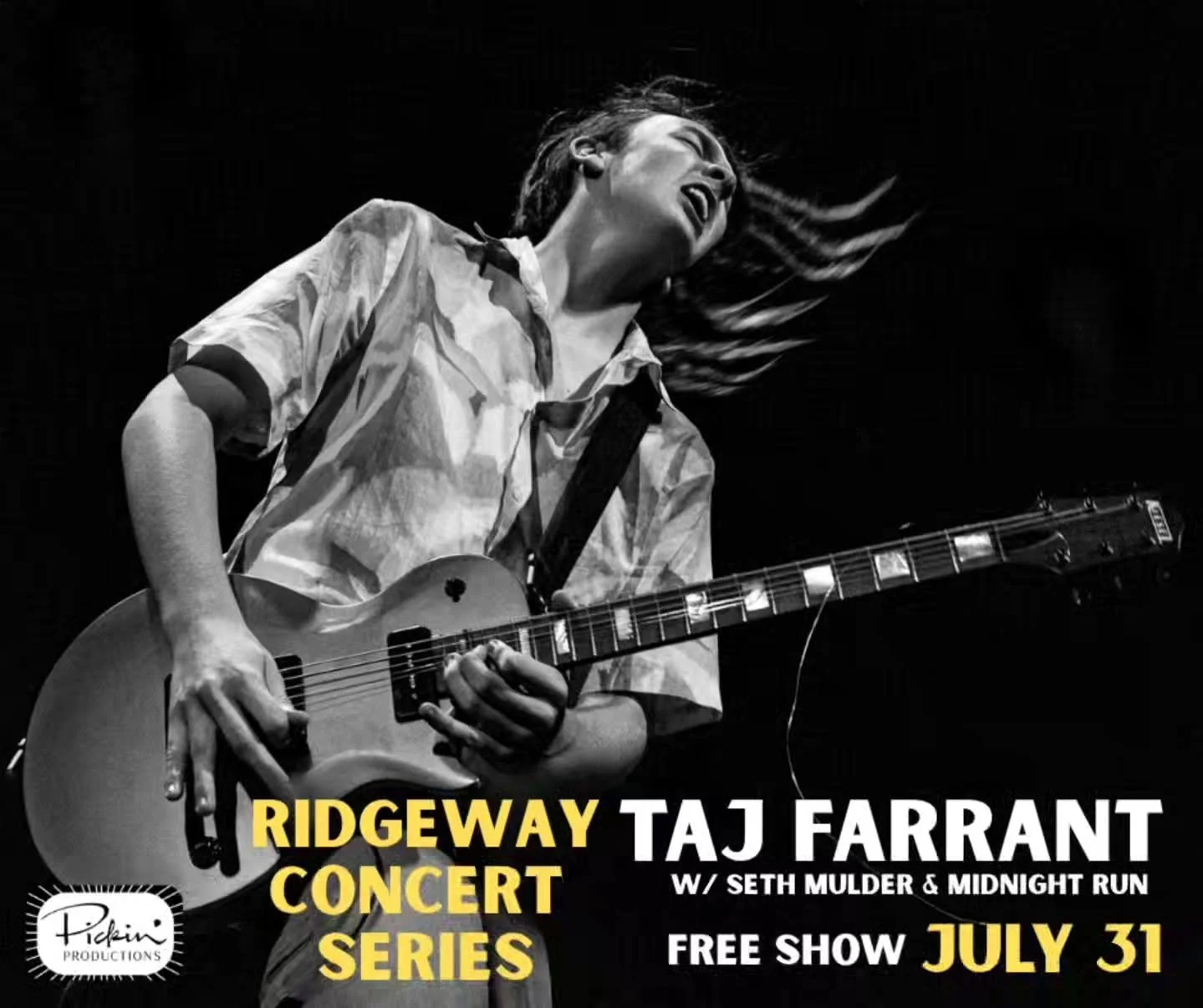 🎉 TOMORROW NIGHT AT 6PM! 🎉

The town of Ridgway, Colorado and Pickin' Productions present Taj Farrant w/ Seth Mulder &amp; Midnight Run for the 18th annual Ridgway Concert Series. 

This is the 5th of five FREE concerts hosted every Thursday throug