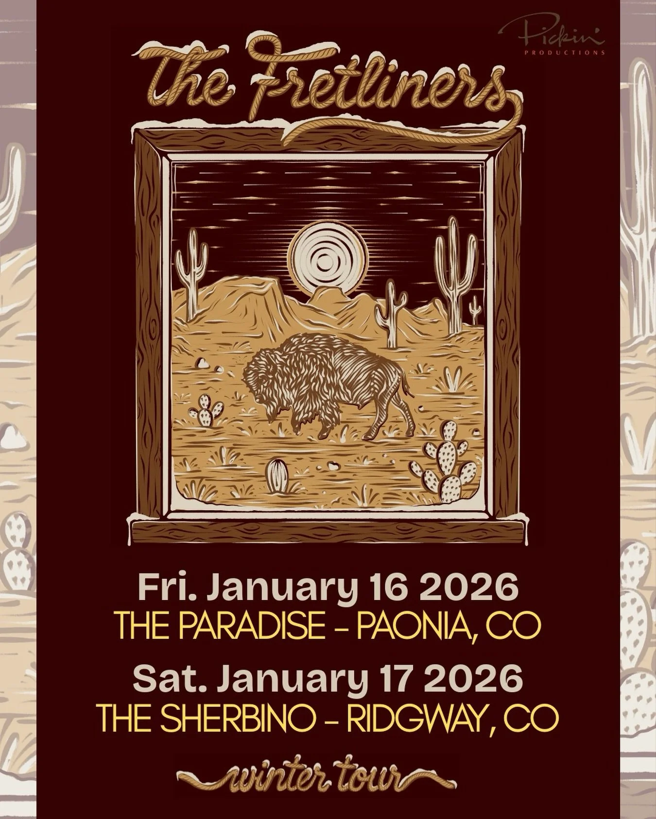@thefretliners in SW Colorado this weekend!

Friday January 16th - @paradisepaonia 
Saturday January 17th - @thesherbino 

Get your tix - 🔗 in our bio!