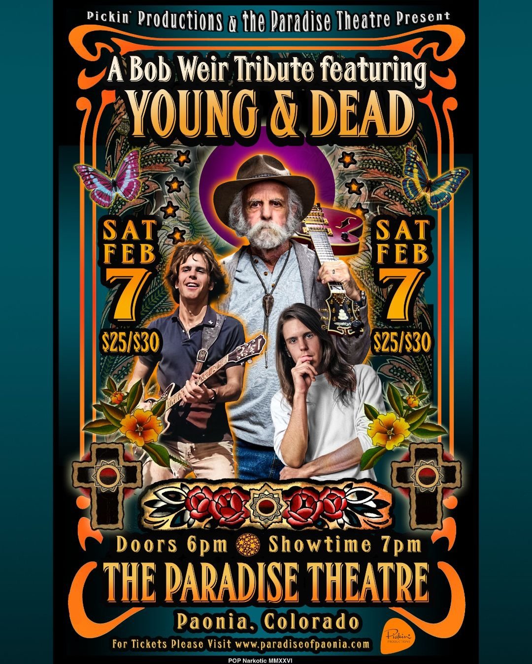 Join us Saturday February 7th at @paradisepaonia for a night of celebrating @bobweir&rsquo;s legacy, with live music from Boulder's @youngdeadband on Shakedown Street (aka Paonia's Grand Ave).

Young &amp; Dead: A Bob Weir Tribute
Saturday, February 