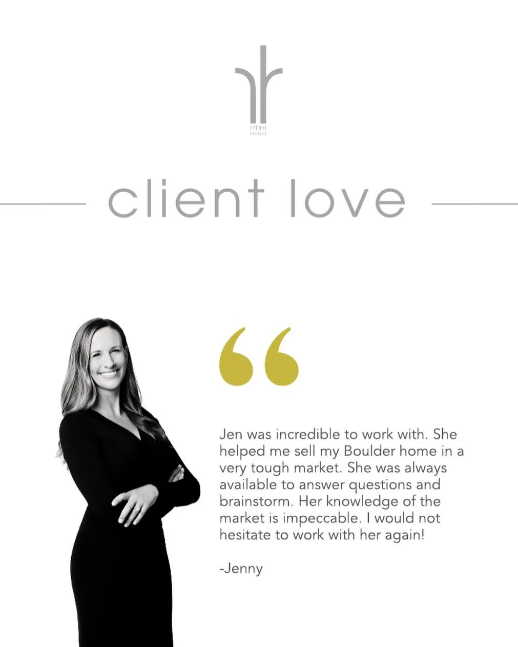 Five Star Friday // 🌟🌟🌟🌟🌟

&ldquo;Jen was incredible to work with. She helped me sell my Boulder home in a very tough market. She was always available to answer questions and brainstorm. Her knowledge of the market is impeccable. I would not hes
