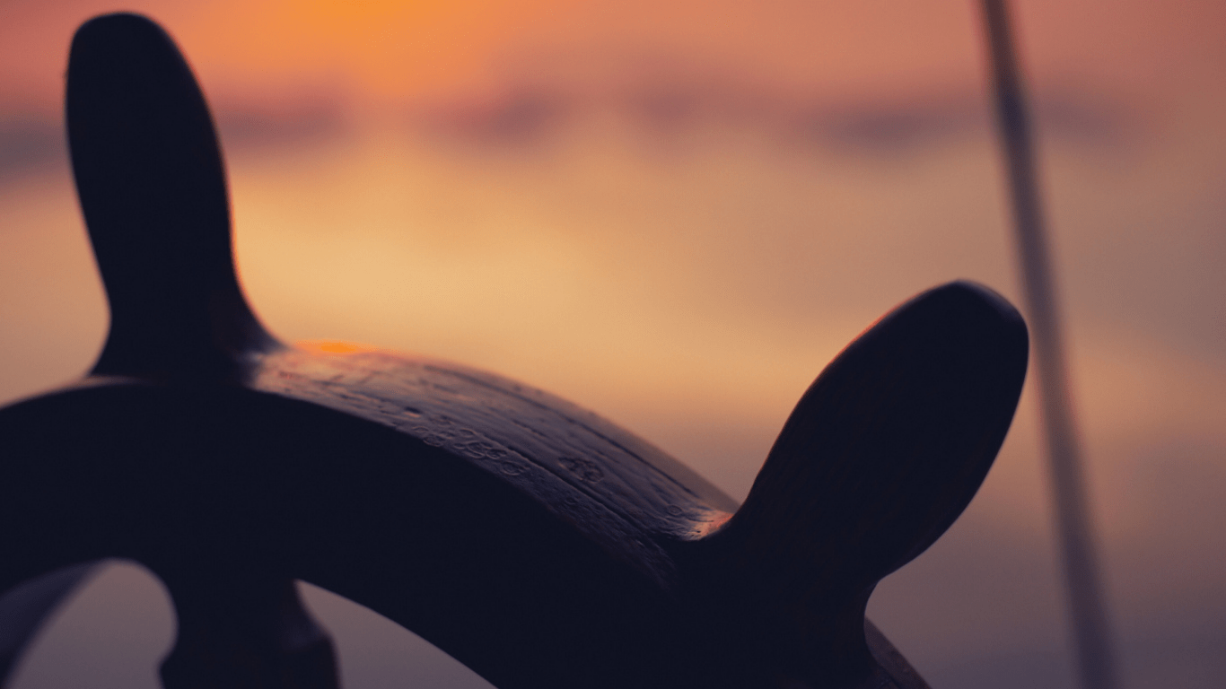 Close-up of a wooden toy horse's head silhouette against a sunset sky.