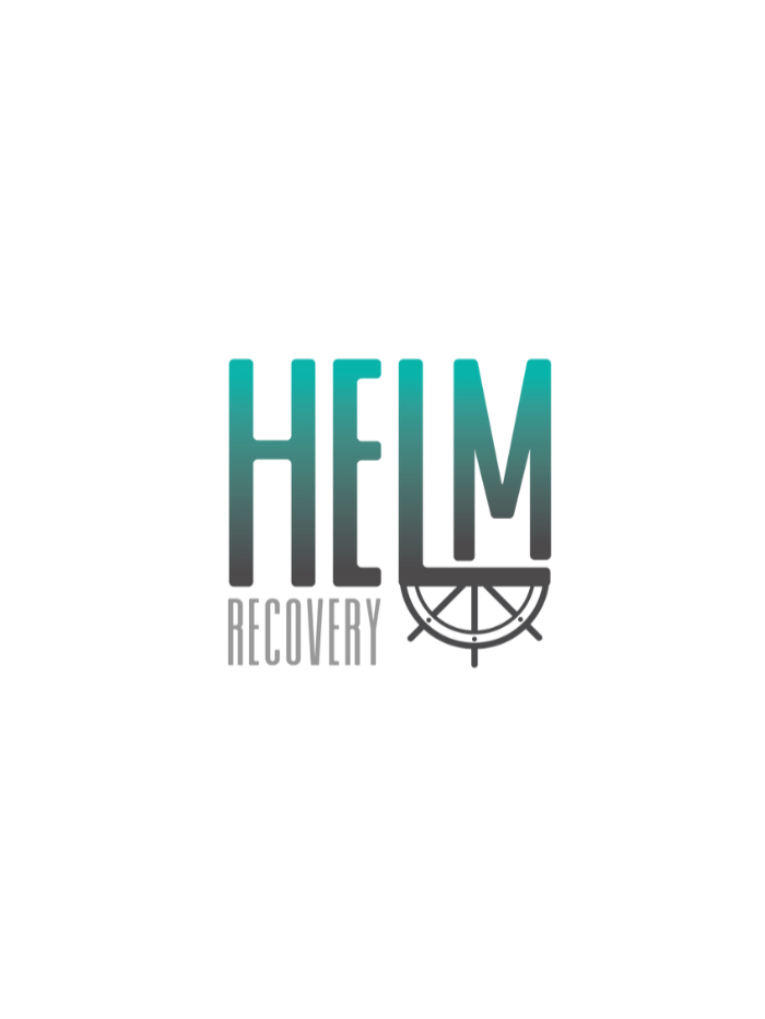 Logo with the words 'HELM Recovery' and a stylized ship's helm beneath the 'L' in HELM.