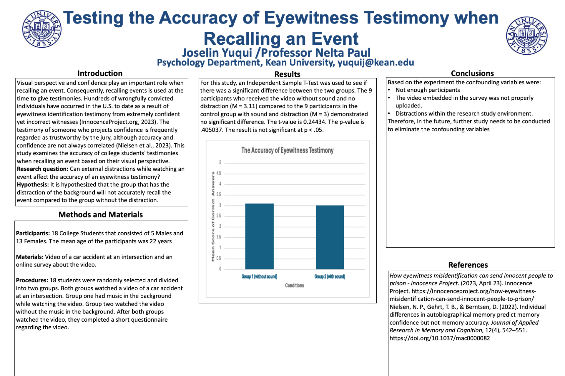 Testing the Accuracy of Eyewitness Testimony when Recalling an Event ...