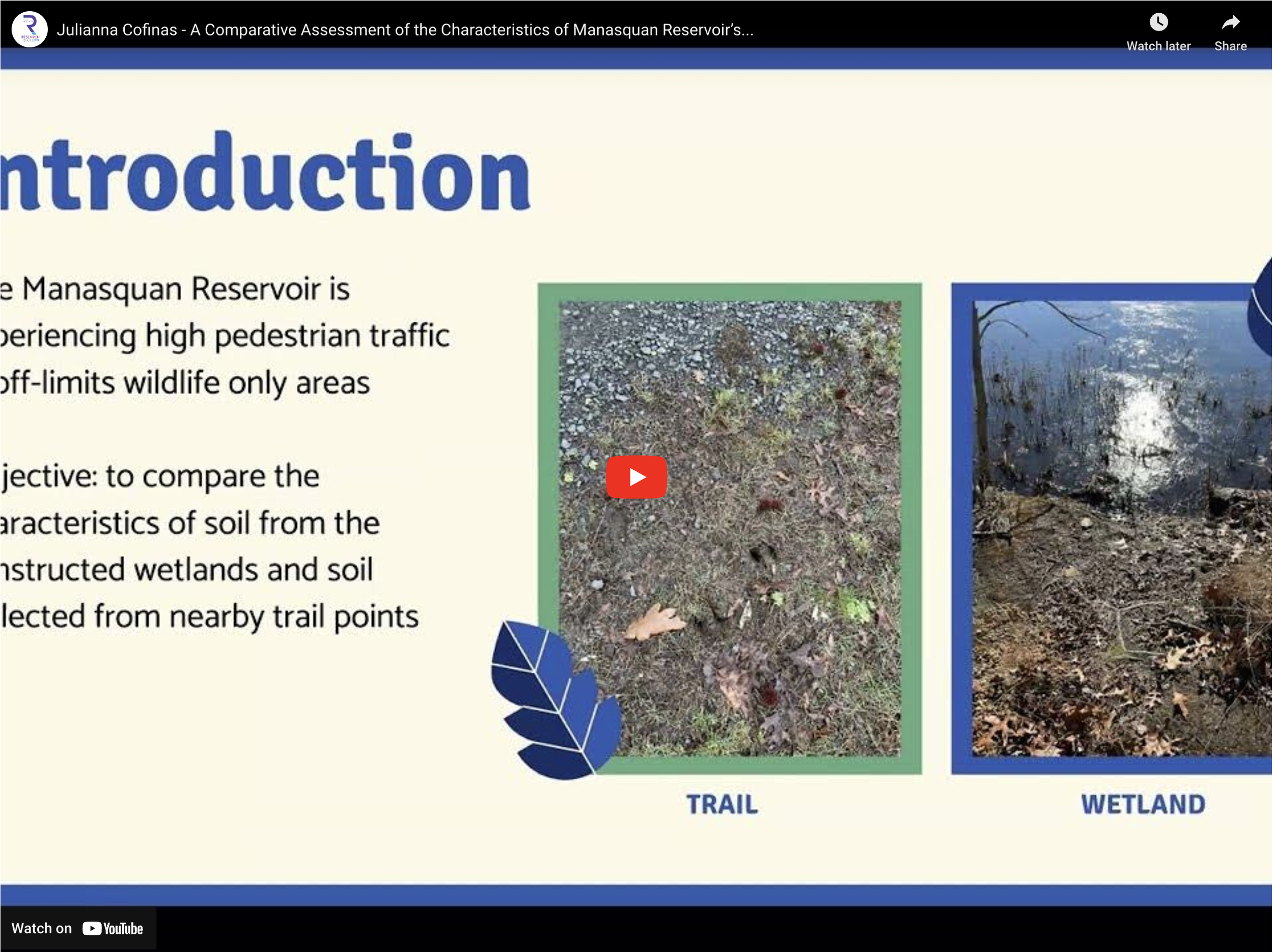 A Comparative Assessment of the Characteristics of Manasquan Reservoir’s Wetland Soils and Trail Soils