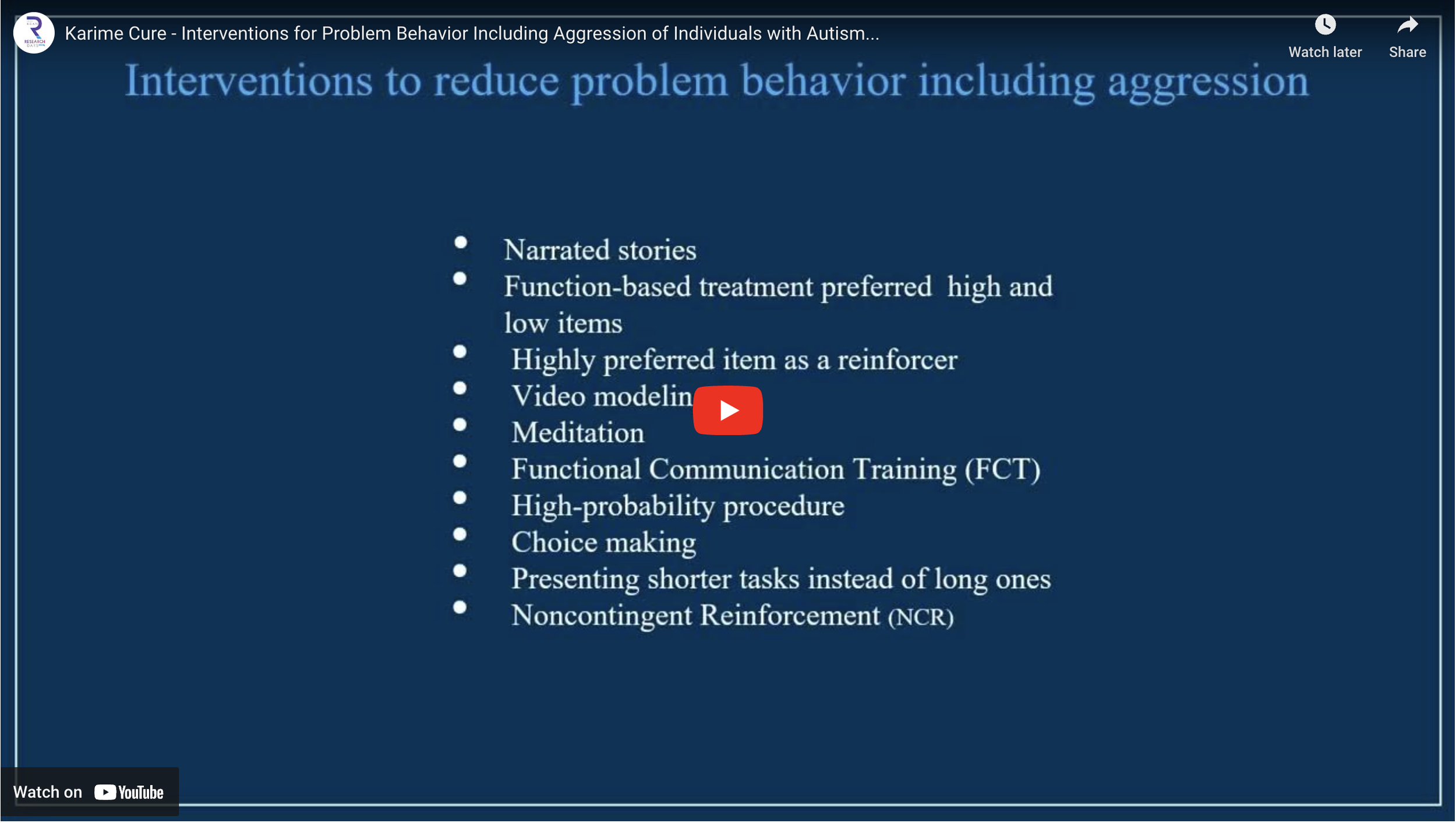 Interventions for Problem Behavior Including Aggression of Individuals with Autism and Developmental Disabilities
