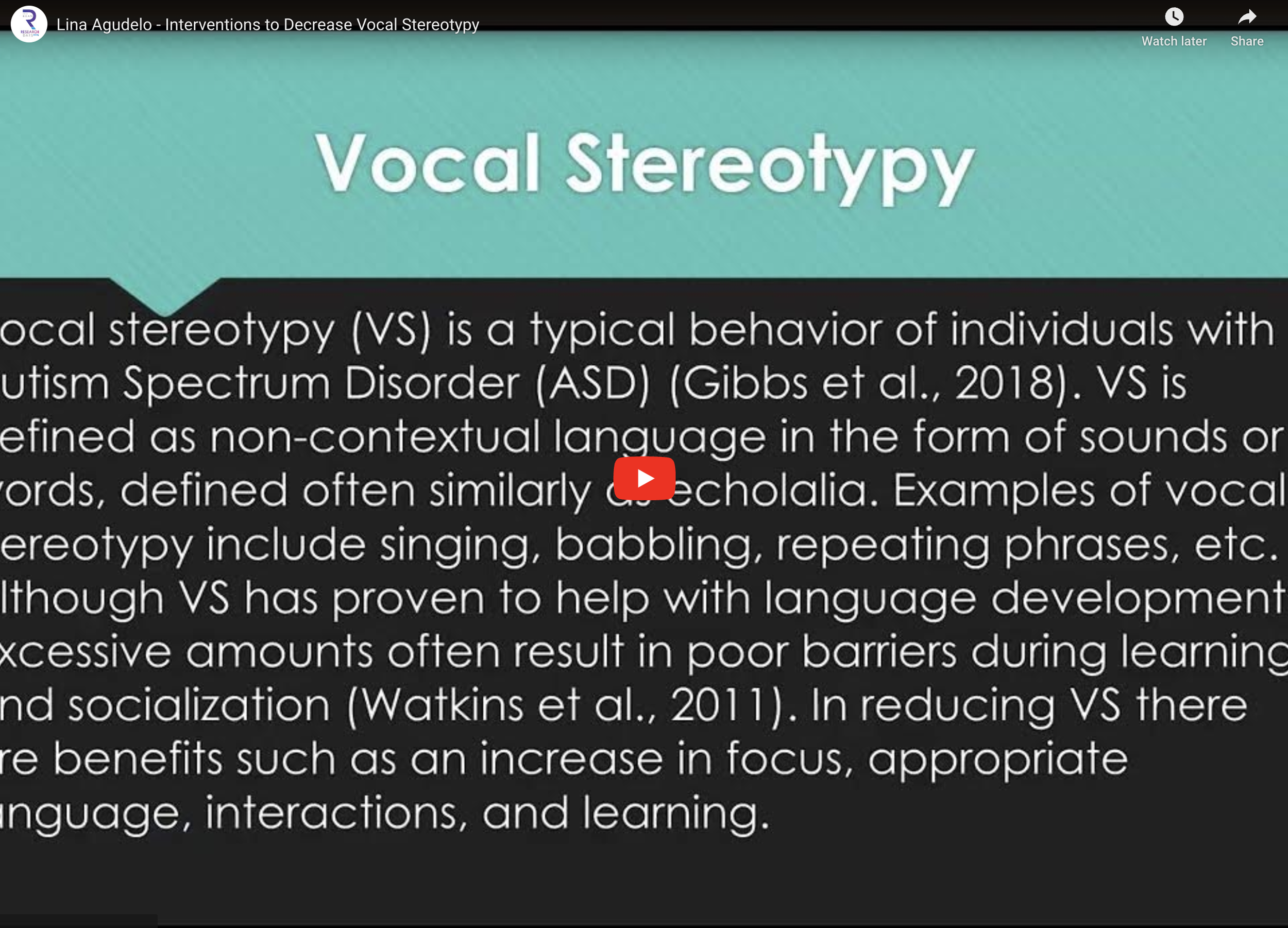 Interventions to Decrease Vocal Stereotypy
