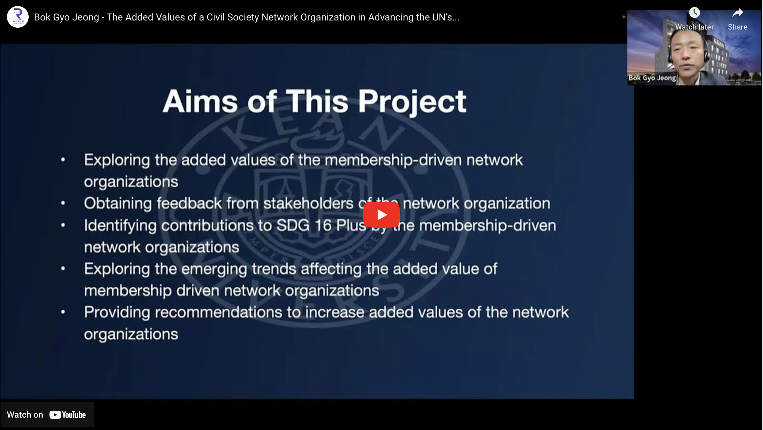 The Added Values of a Civil Society Network Organization in Advancing the UN’s SDG 16 Plus: Findings from Kean MPA Program’s Capstone Seminar