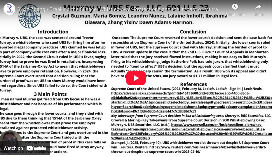Breaking the Silence: Whistleblower Protections and the Impact of Murray v. UBS