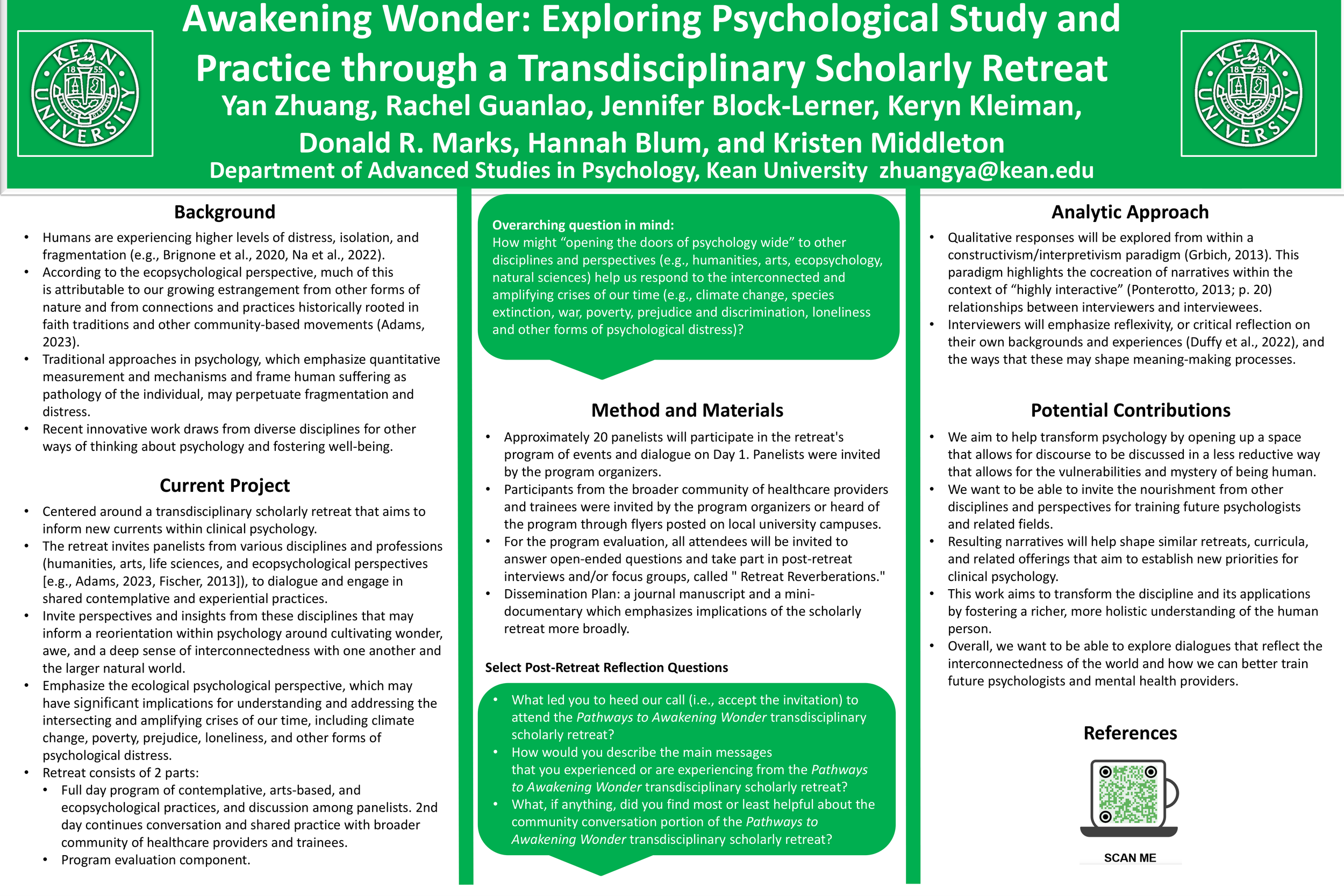 Awakening Wonder: Exploring Psychological Study and Practice through a Transdisciplinary Scholarly Retreat​