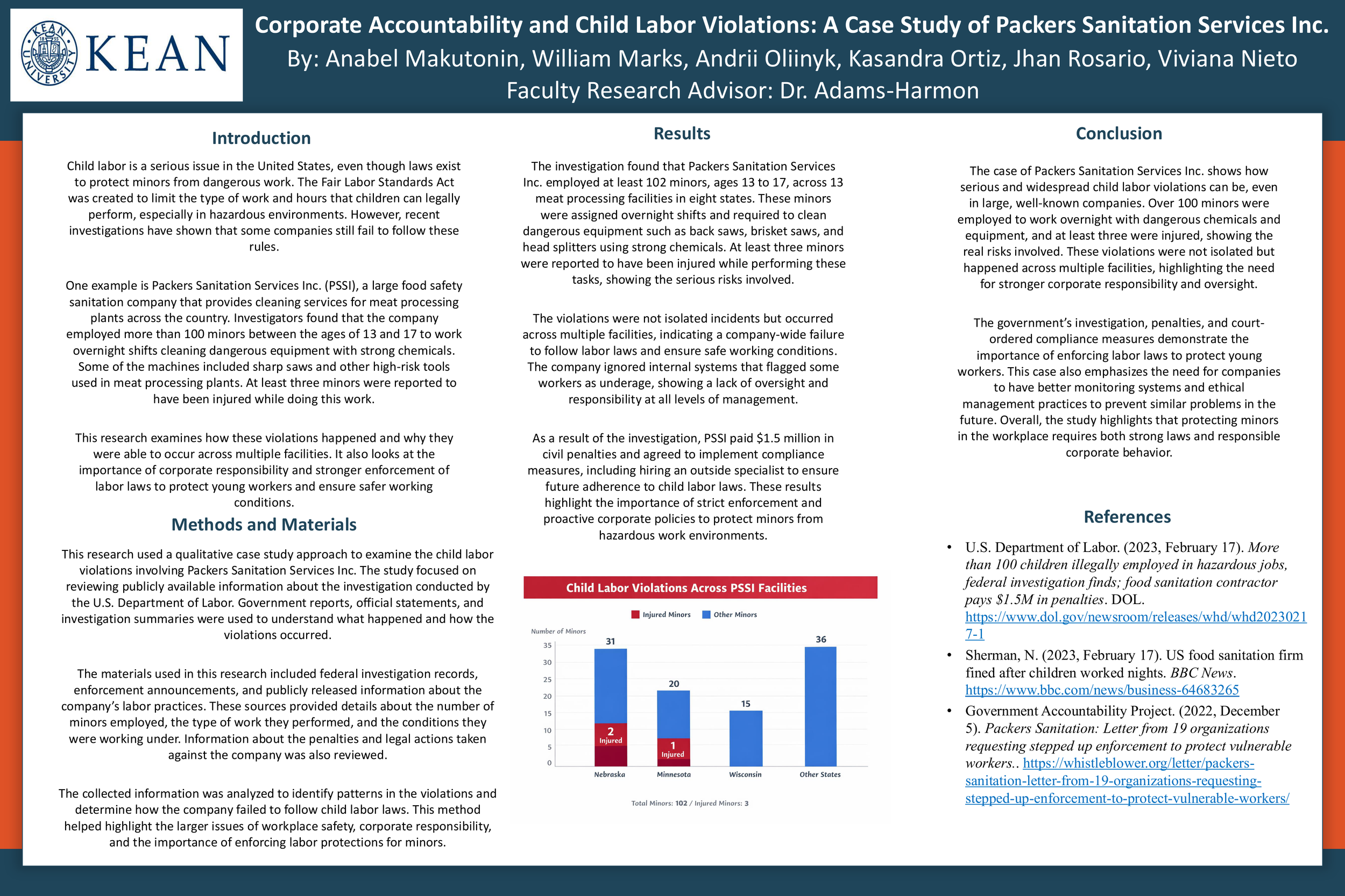 Corporate Accountability and Child Labor Violations: A Case Study of Packers Sanitation Services Inc.