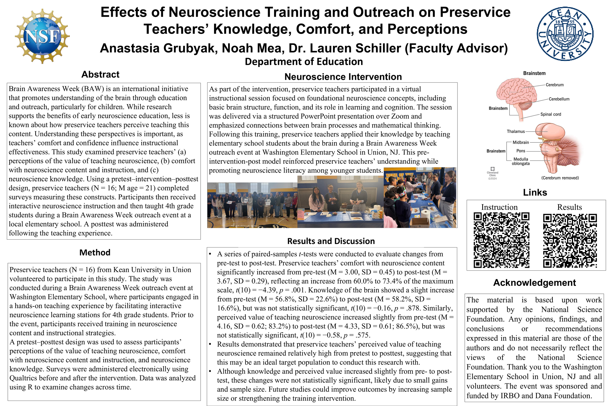 Effects of Neuroscience Training and Outreach on Preservice Teachers’ Knowledge, Comfort, and Perceptions