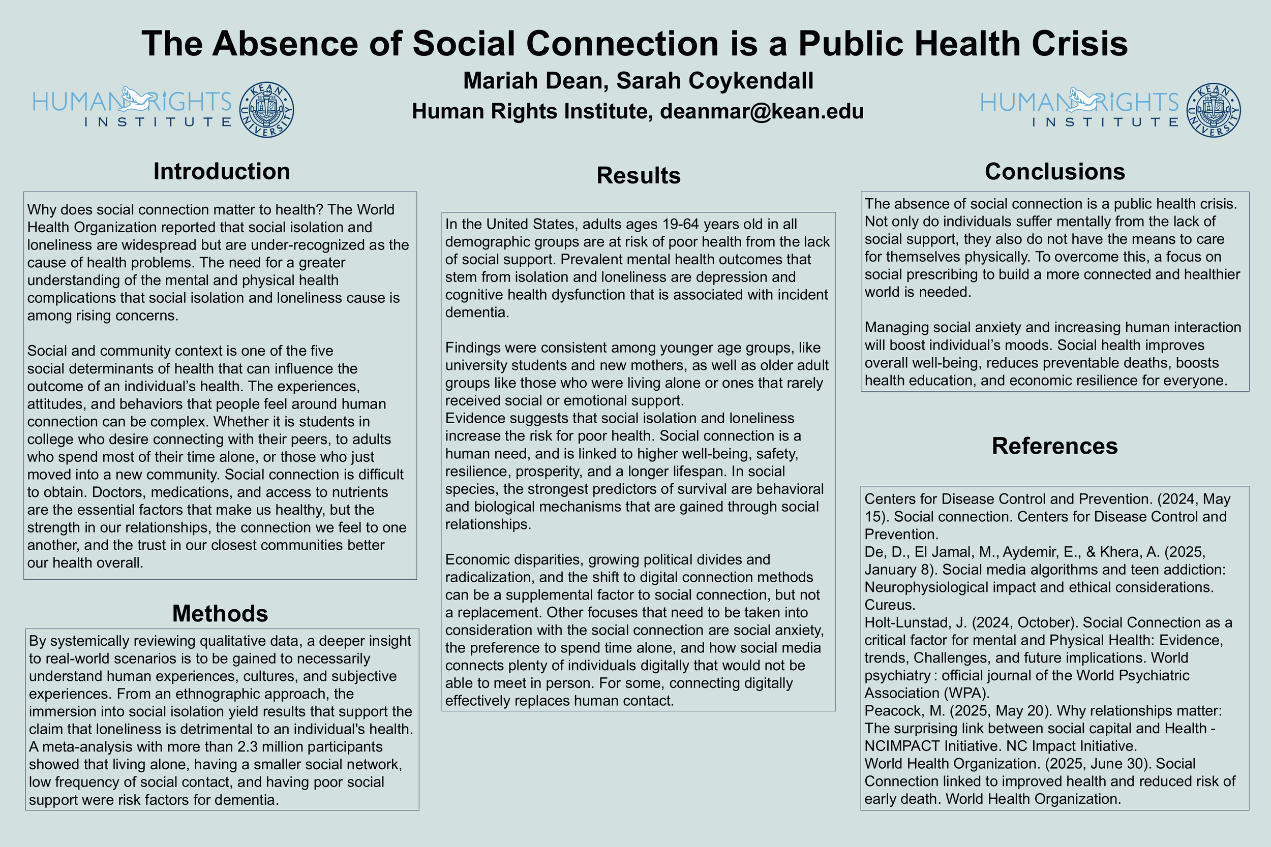 The Absence of Social Connection is a Public Health Crisis