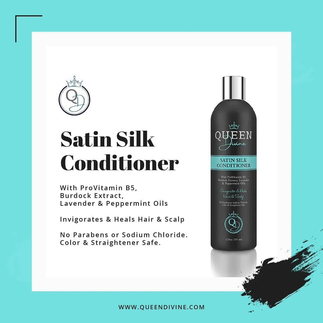 Our Satin Silk line is so luxurious! We know you will love it as much as we do! #satinsilk #fitforaqueen #queendivine #conditioner