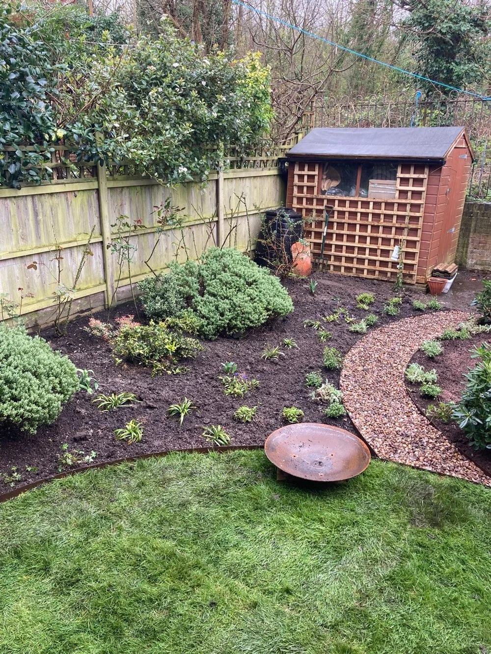 "After" space, new lawn, path, planting & meadow, Rockells Place, SE22