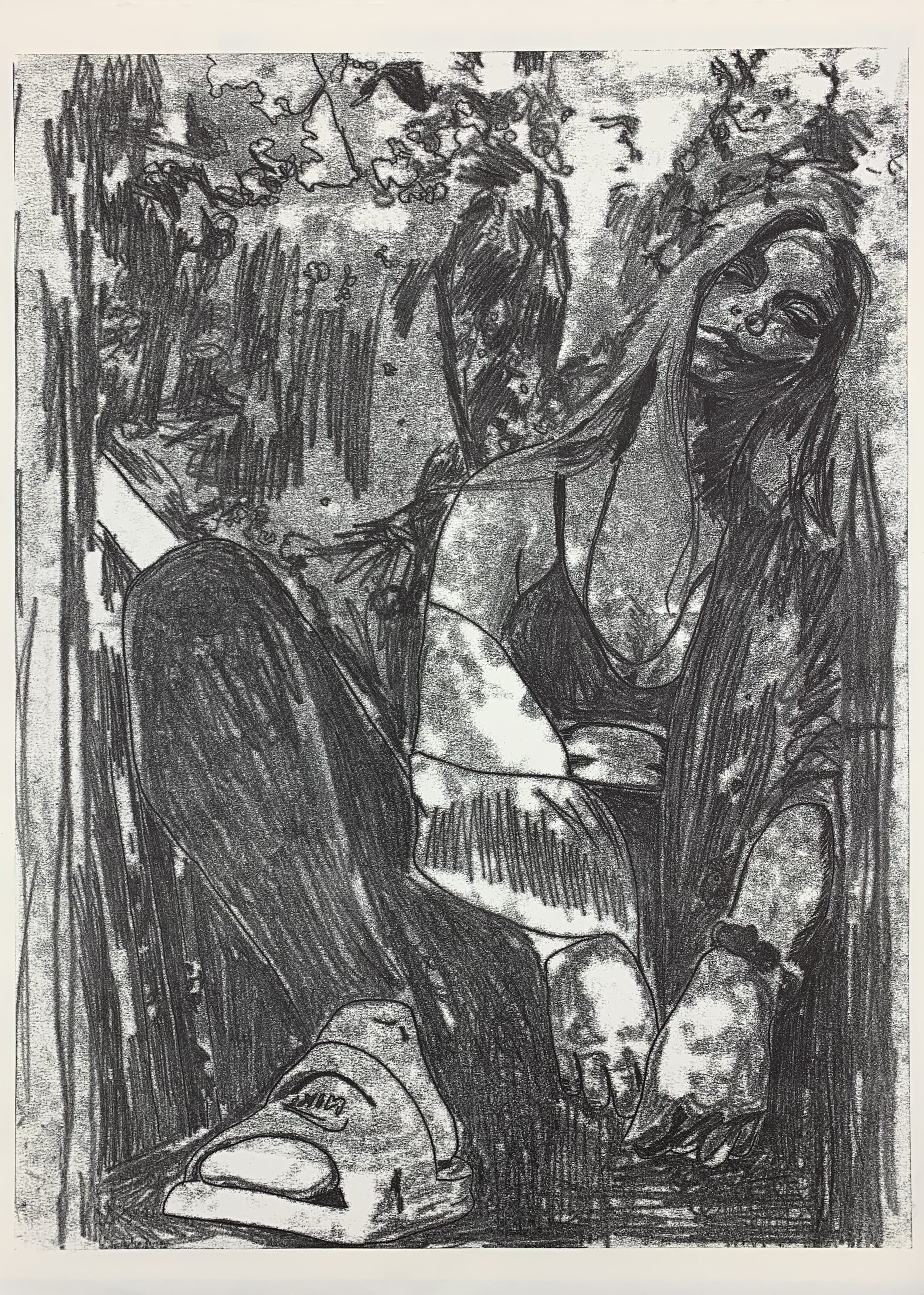 "On the Bench in Arkansas"-trace monotype- ink on paper