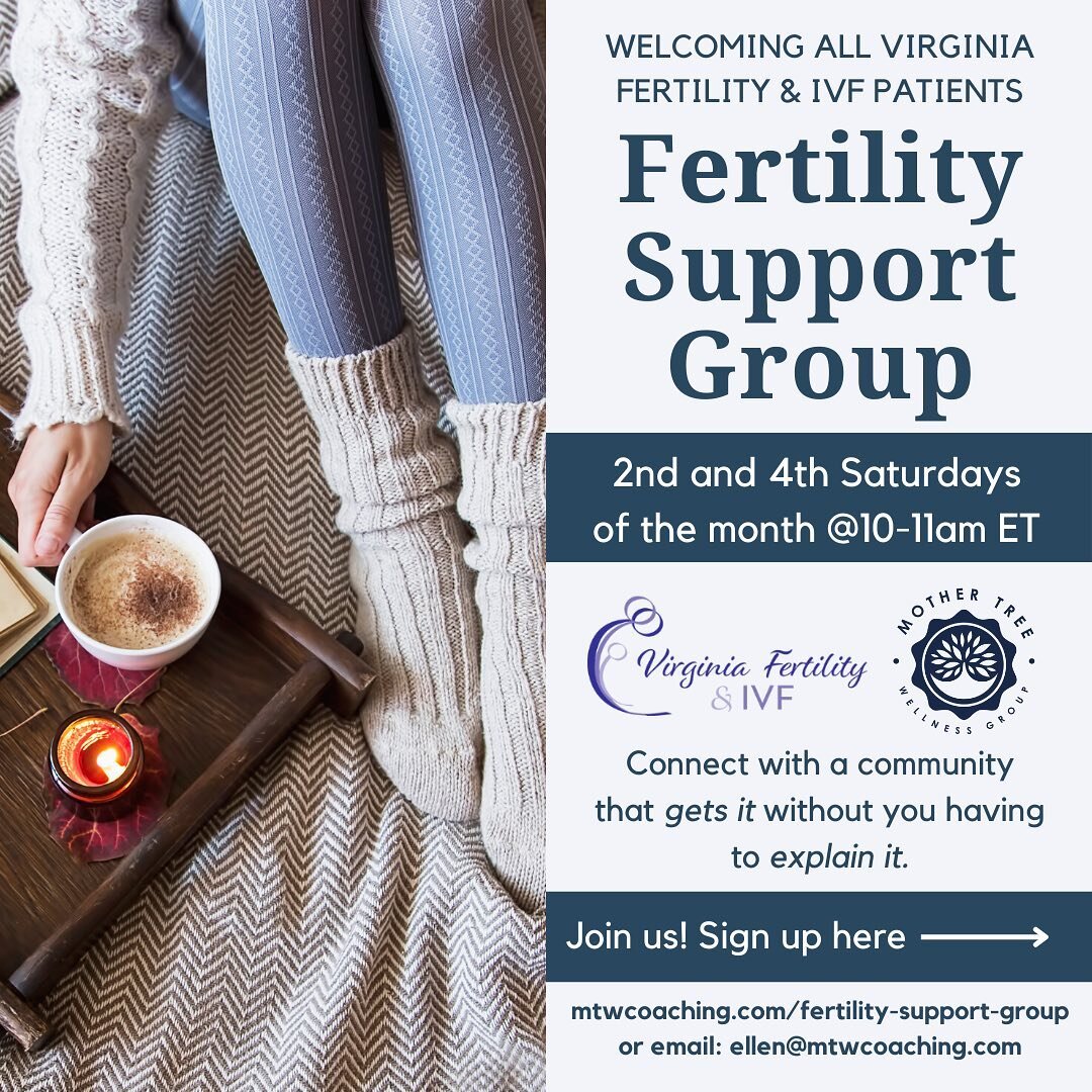 Our fertility support group exclusively for patients at @vafertility meets this Saturday! I (Ellen) will be leading this weekend, and I can&rsquo;t wait to see you! 🤗🤗🤗
&bull;
&bull;
&bull;
#mothertreewellness #vafertility #fertilitysupport #cvill