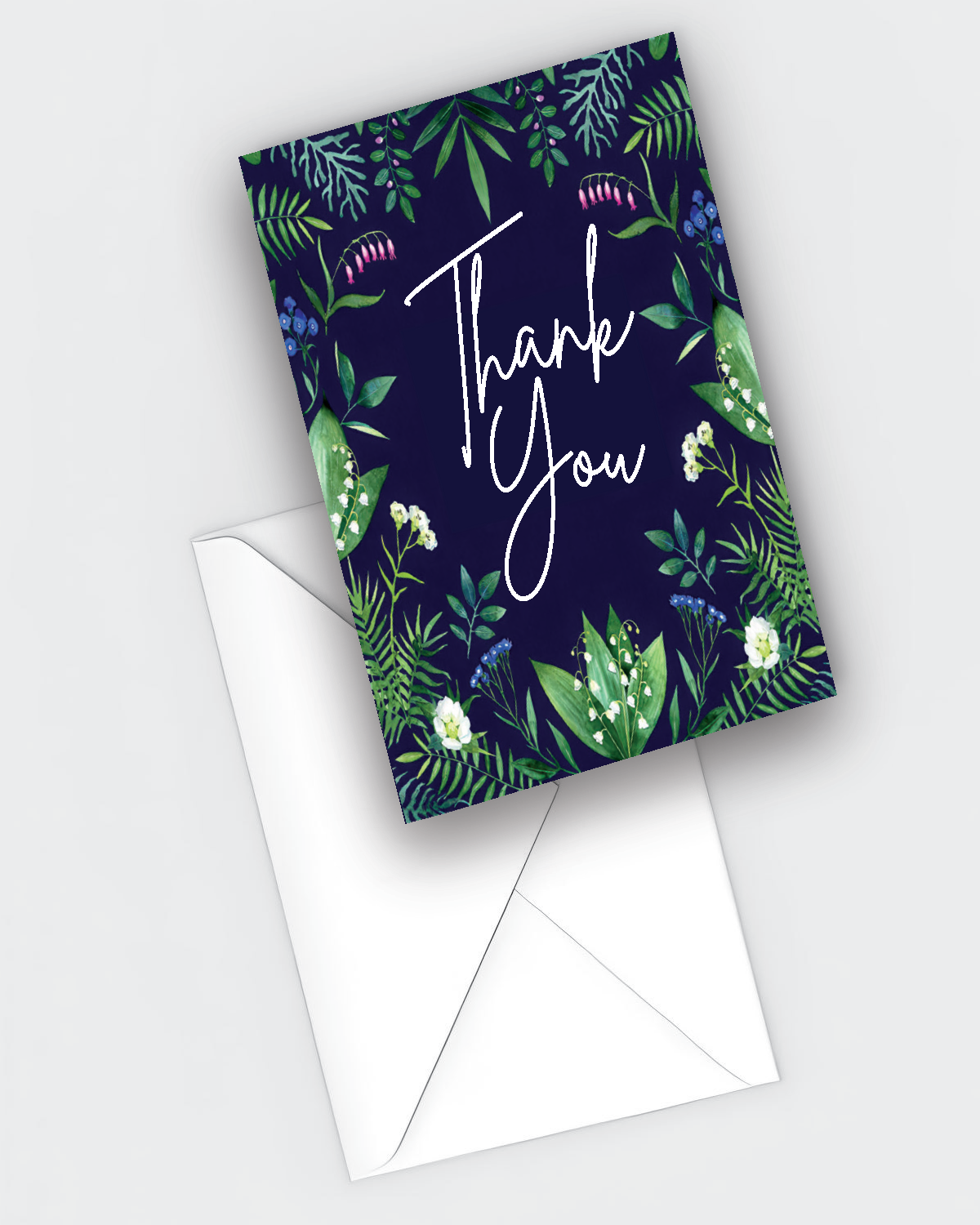 Midnight Blue Botanical Thank You Card
