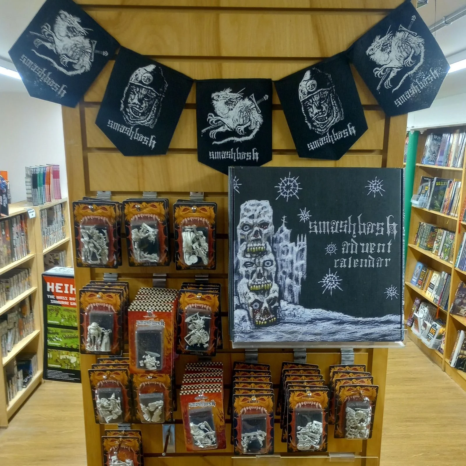 Display of Smashbash items for sale in a local game store. 