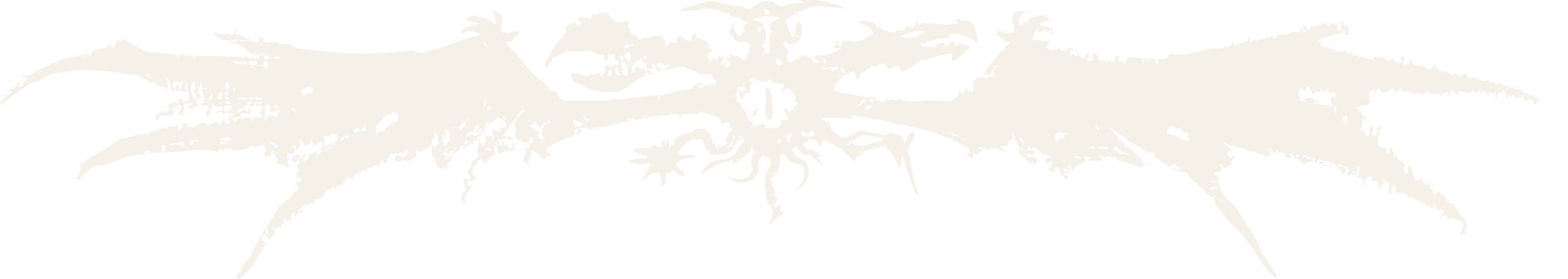 A stylized, white illustration of a demonic creature with bat-like wings, a skeletal face, and clawed limbs, set against a black background.