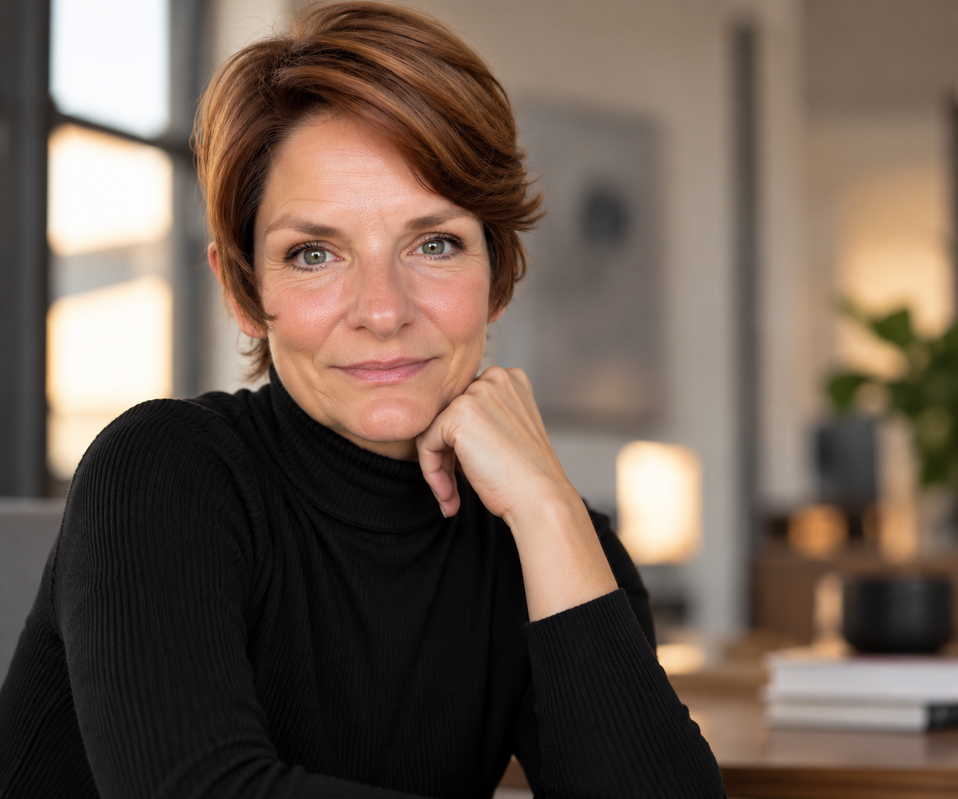 Jill Hoffman (Jill Rutan Hoffman), writer, speaker and founder, in a black turtleneck