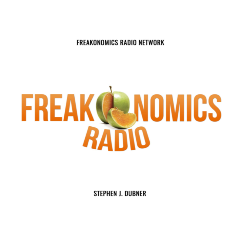 Book cover titled 'Freakonomics Radio' with an apple and orange slice in the center and the author's name 'Stephen J. Dubner' at the bottom.