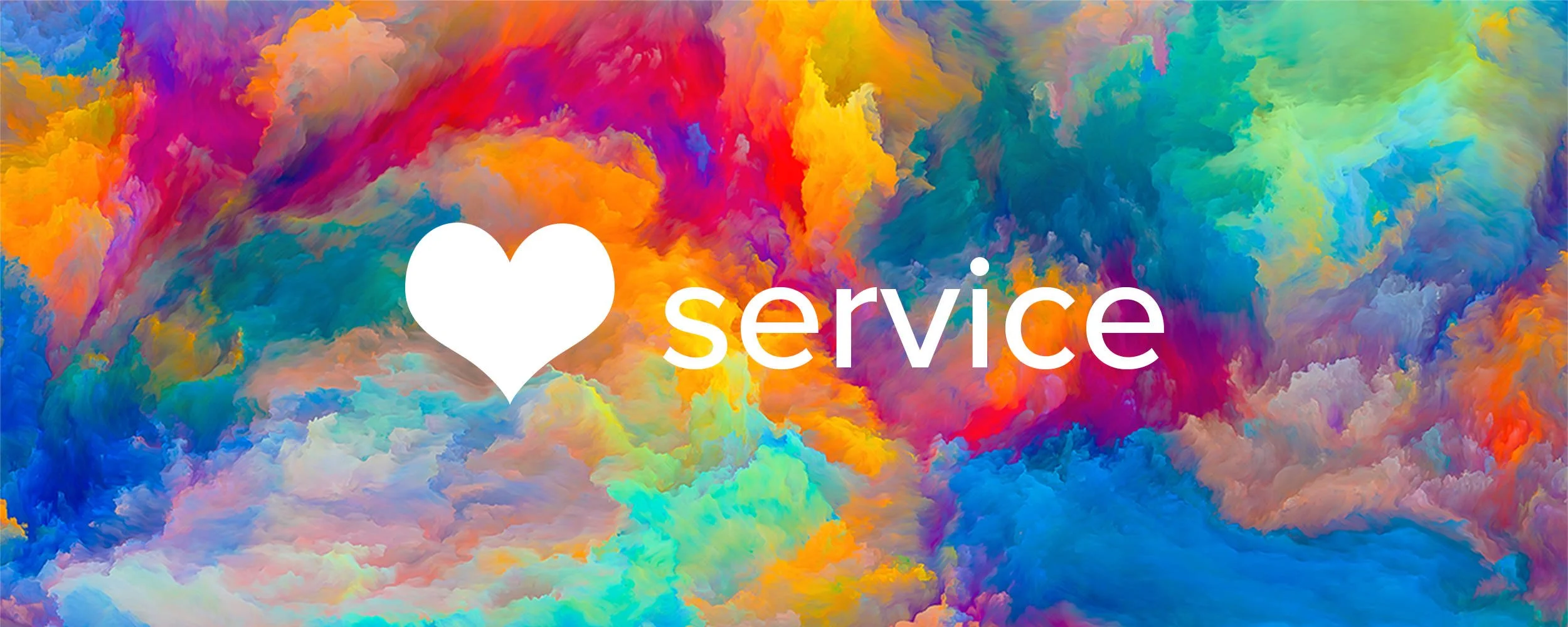 Colourful Banner that reads "[heart] service"