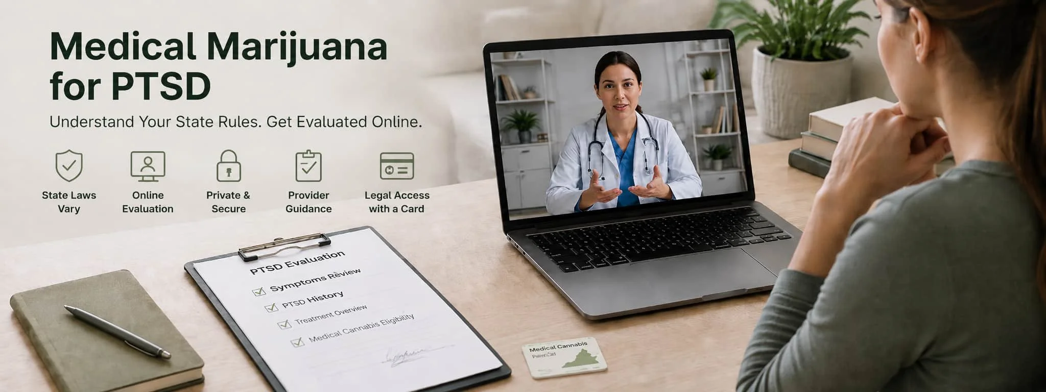 Patient completing an online medical marijuana card evaluation for PTSD