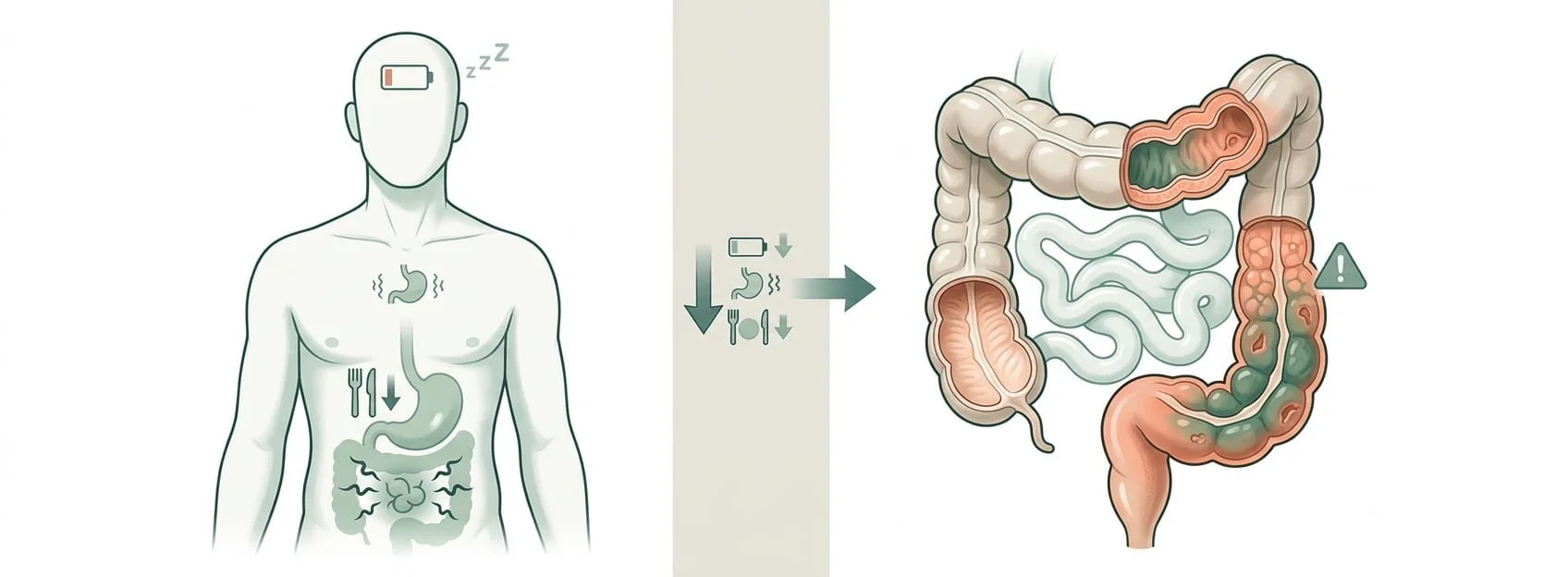 Medical illustration comparing Crohn’s symptoms with intestinal inflammation