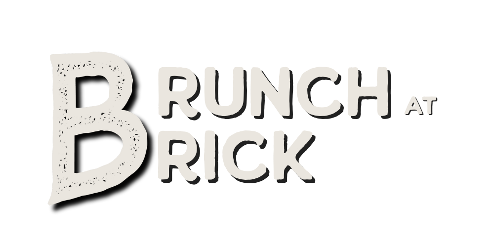 Logo for 'Brunch at Rick,' featuring large distressed letter B, with black and white text.