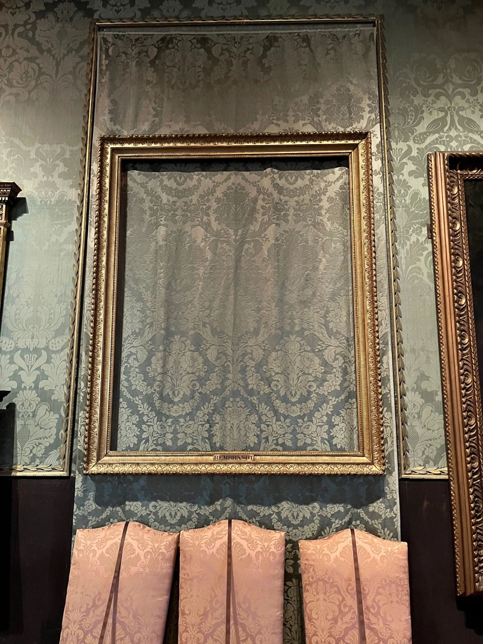 Empty pioture frame at the Isabella Stewart Gardner Museum