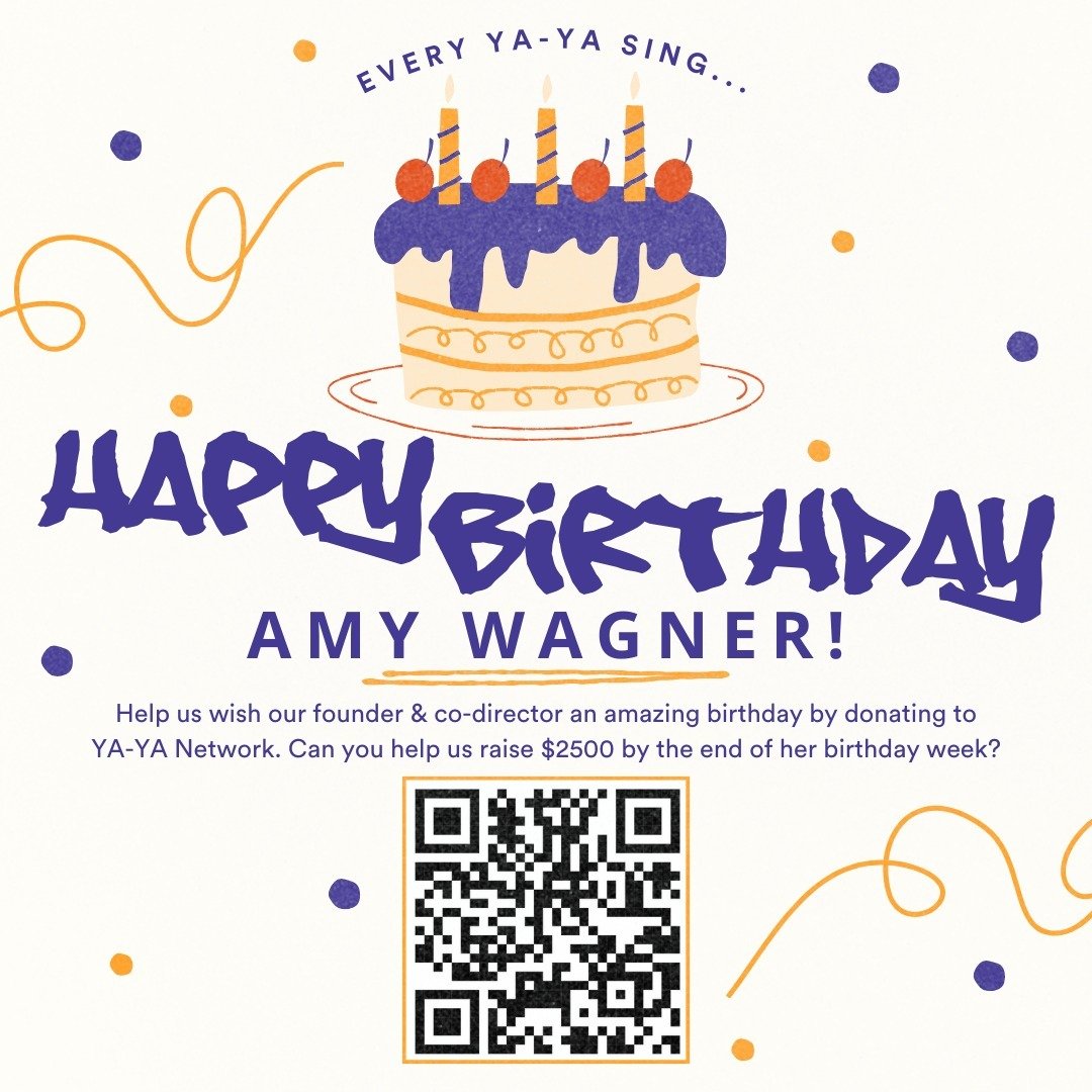 Help us wish our amazing founder and co-director, Amy, a happy birthday this week by donating to the YA-YA Network! 

Whether it's $1, $25 or $100, help us show her some love &amp; thanks for another year well-lived (and jam-packed with action here a
