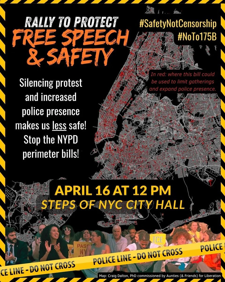 🚨 ACTION ALERT 🚨 The City just passed 2 bills that could restrict where you&rsquo;re allowed to protest&mdash;or even gather. But we still have a chance to defeat one of them. At a time when Trump and the far right are attacking dissent and crimina