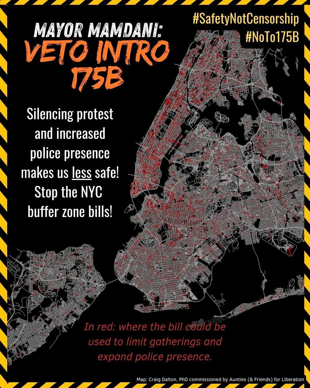 🚨 @NYCMayor: Veto 175-B! 🚨 We&rsquo;re joining 100+ orgs, unions, and thousands of New Yorkers demanding @NYCMayor veto Intro 175-B by Friday 4/25. This bill expands NYPD power to limit protest and gatherings outside of broadly defined &ldquo;educa
