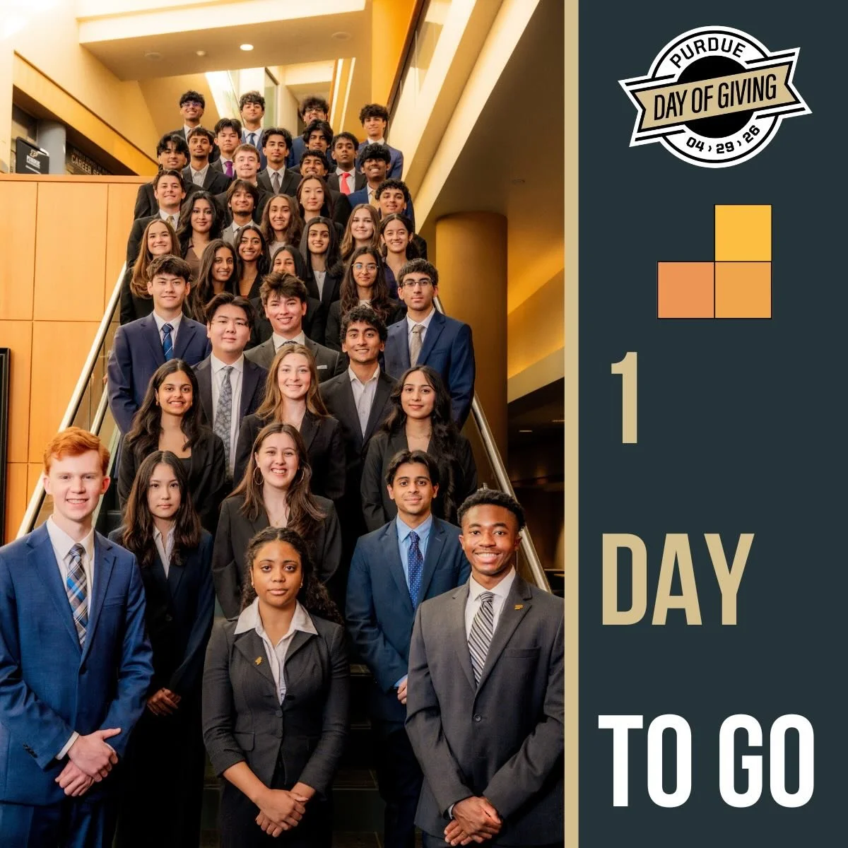 1 DAY TO GO ⏳ 

#PurdueDayofGiving is just around the corner! Your donation helps us continue to develop tomorrow&rsquo;s leaders, giving each of our driven members the opportunity to gain real-world experience, mentorship, and problem-solving skills