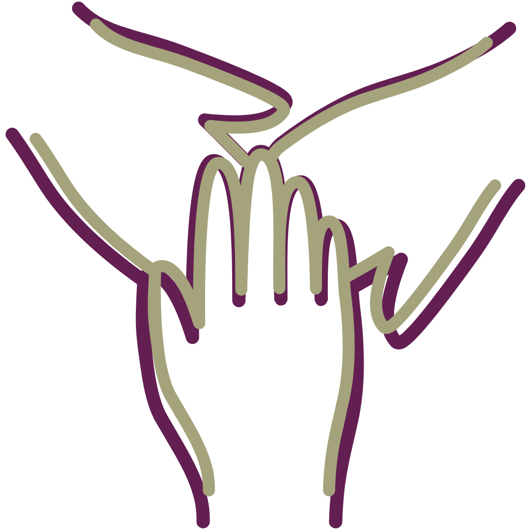 Icon of three hands connected, symbolizing collaboration.