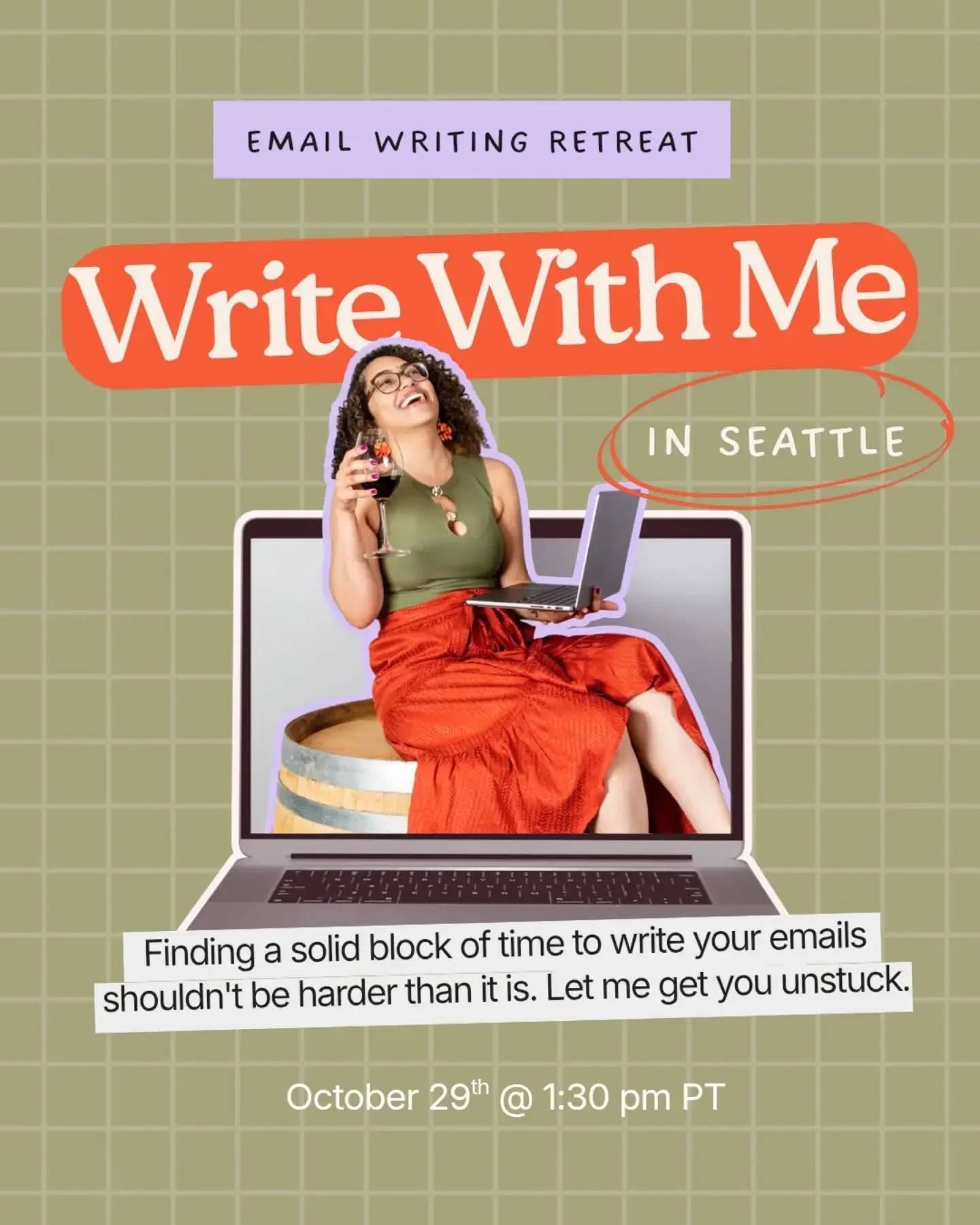 ➡️SCROLL] No better time to write your email IRL with 11 women founders!

WHEN?
October 29th @ 1:30pm PT

WHERE?
Downtown Seattle
And yes, the venue will be 2 blocks away from the lightrail 😘

So grab YOUR seat at the in-person 📧 Email Writing Retr