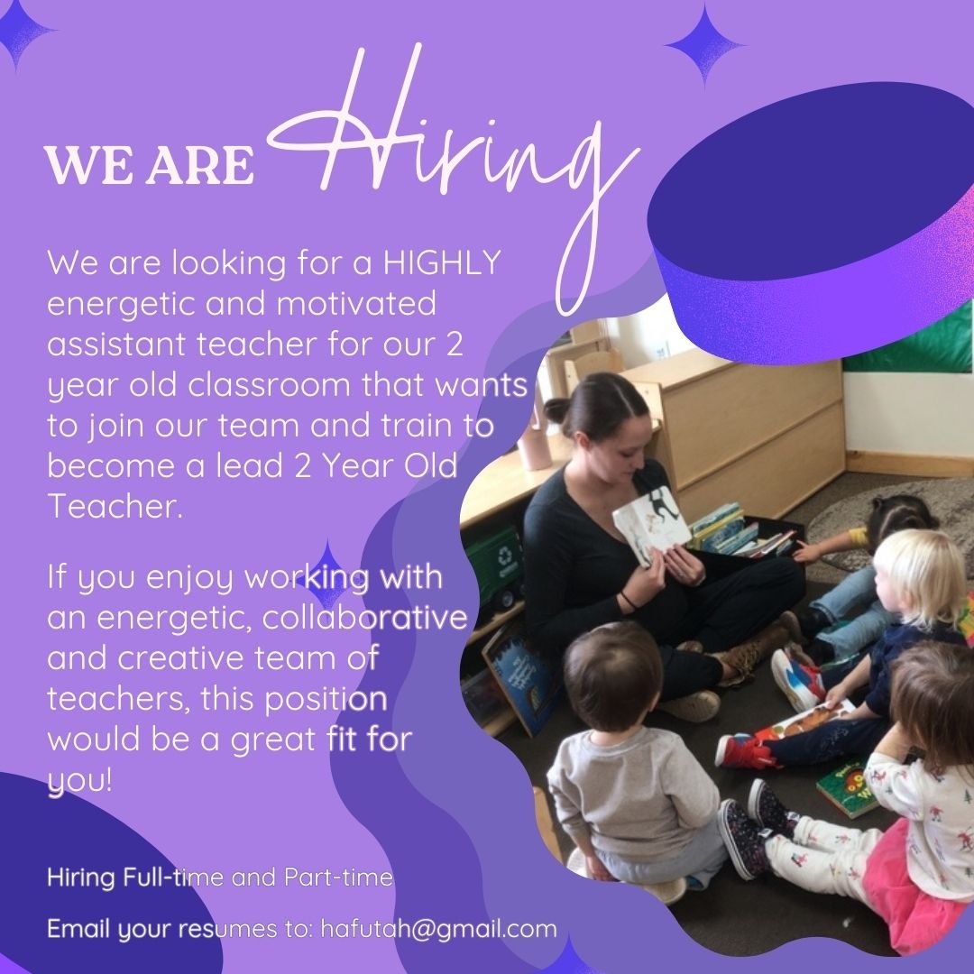 Interested in joining our Team? 

We are looking for a HIGHLY energetic and motivated assistant teacher for our 2 year old classroom and train to eventually become a lead teacher! 

Apply by sending your resume over to hafutah@gmail.com! 

#edenutah 