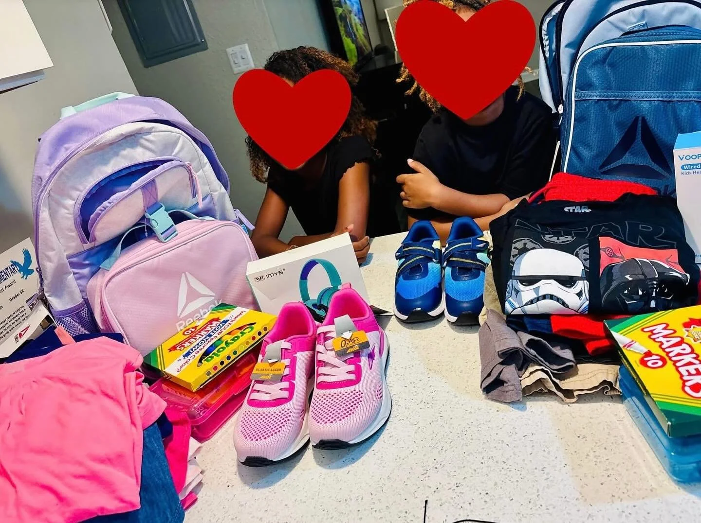 Behind those heart emojis are the sweet smiles of two children who are excited to start the school year with new supplies and clothes!

Thanks to the incredible generosity of our Oakland community and your ongoing support of our general operating bud
