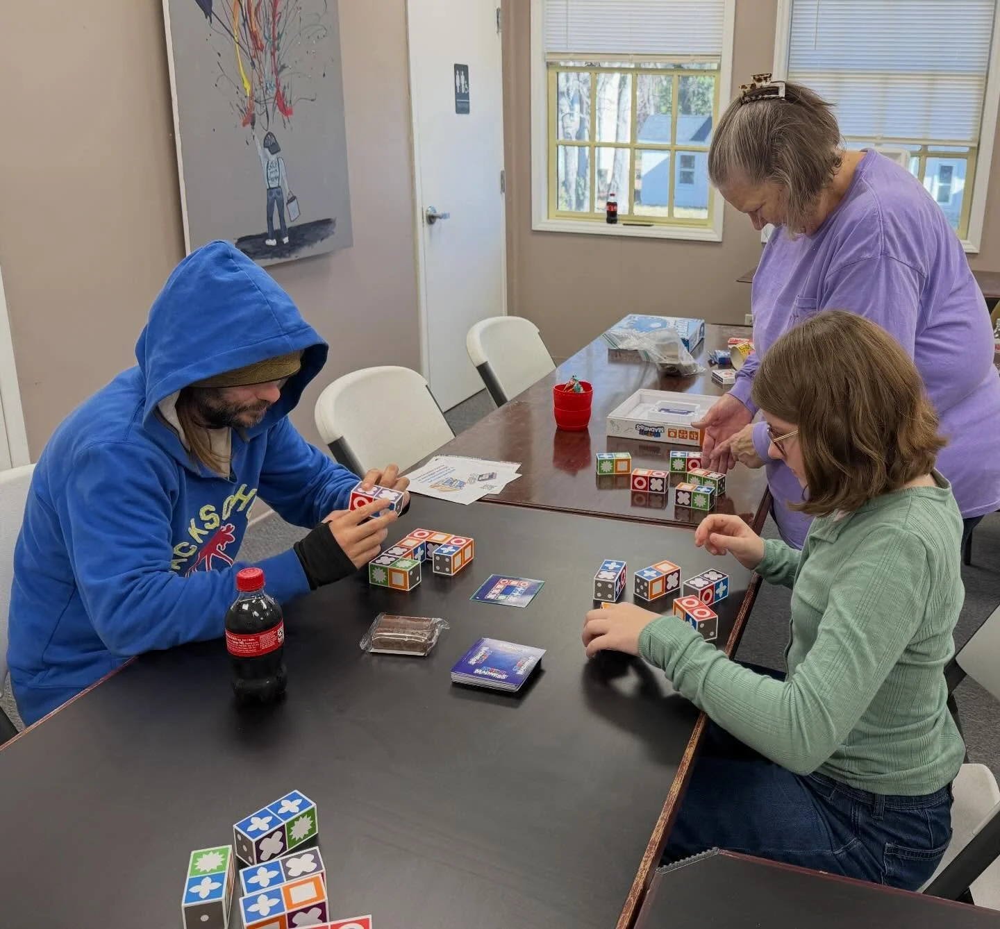 Our Week of Service is underway! 

Today was about fellowship and warmth. We began the day sharing in conversation and laughter while playing games with friends at Pathways Community Center. And we ended the day  making &ldquo;no sew&rdquo; fleece bl