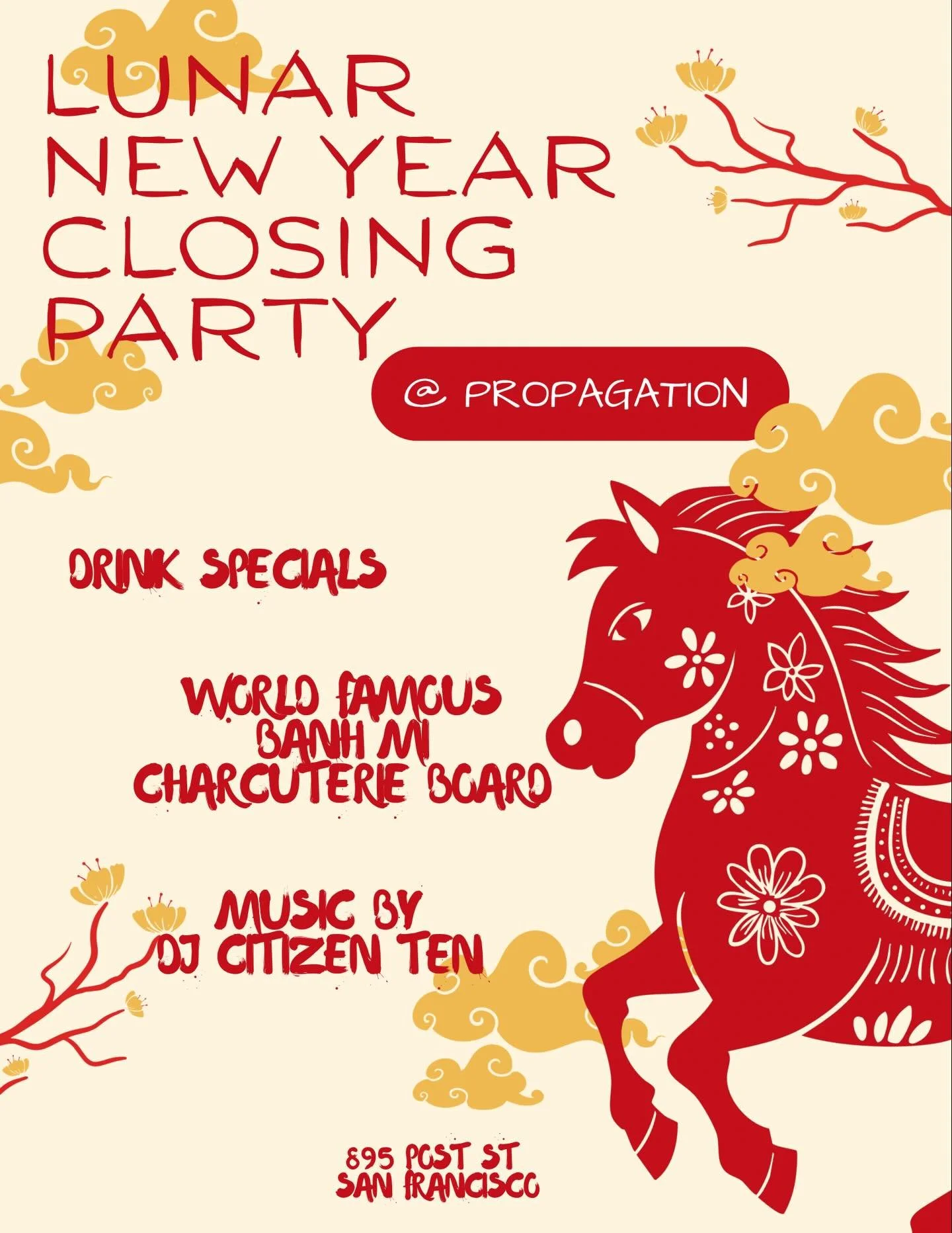 Saturday, Feb 28 🧧
6pm-12am
LUNAR NEW YEAR CLOSING PARTY
All-day drink specials.
World-famous Banh Mi charcuterie.
Music with @thecitizenten 

Help us close it out with luck, love, and a little banh mi. 💋
Health &amp; prosperity to all.