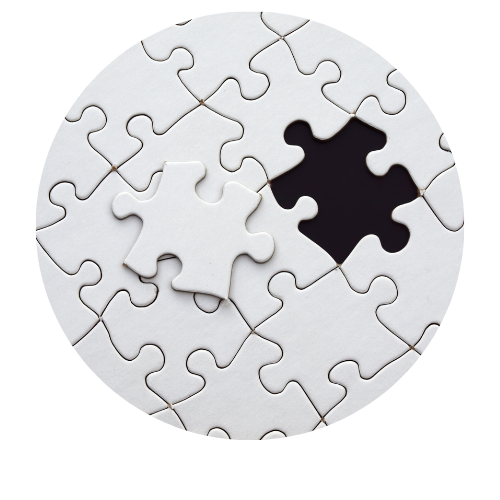 Circular white puzzle with one missing piece