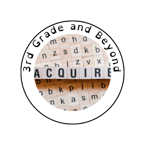 Word "ACQUIRE" highlighted in a letter search puzzle