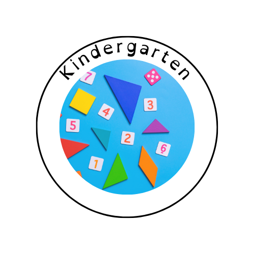 Colorful geometric shapes and numbered cards on a blue background